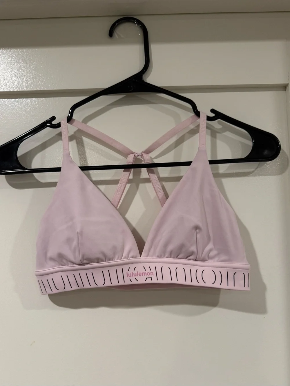lululemon pale pink strappy triangle sports bra